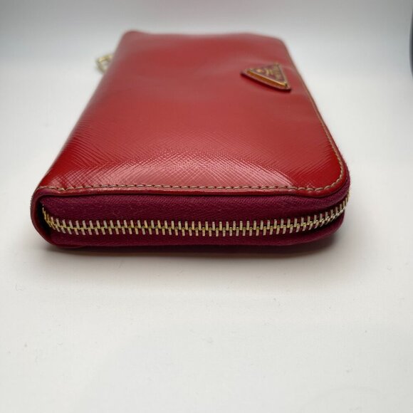 Prada Fuoco Red Saffiano Leather Zip Long Wallet - Preowned - Picture 7 of 15